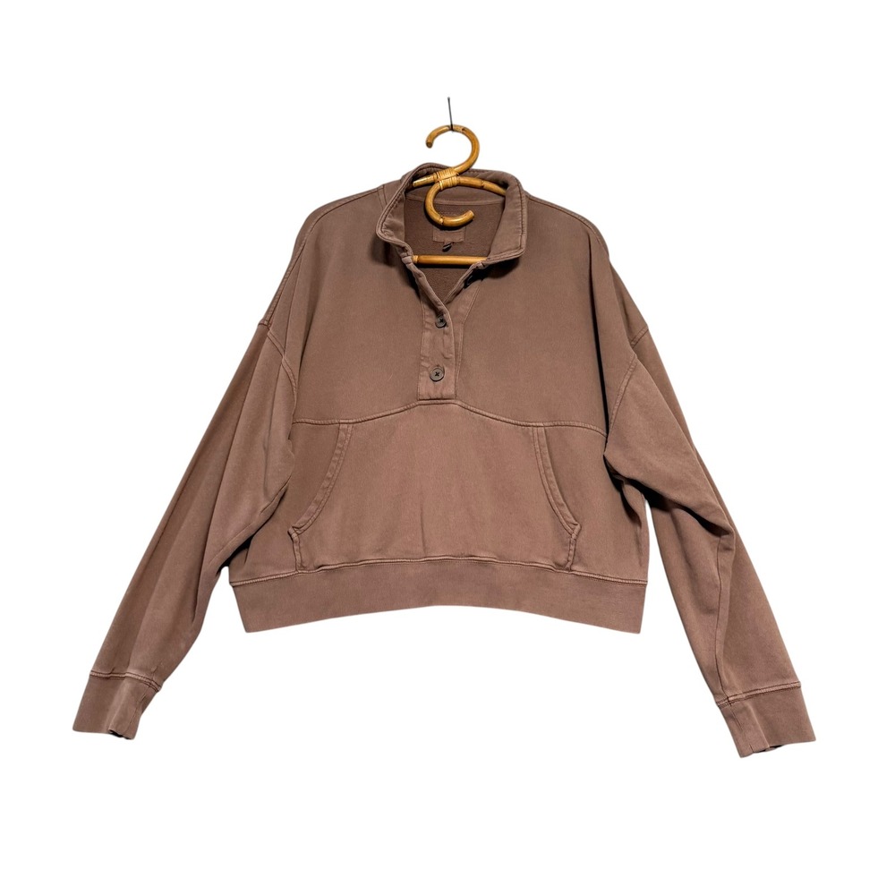 Aerie | Henley Mock Neck Pullover Sweatshirt Pocket Size M